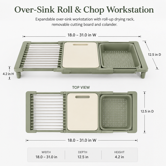 Over-Sink Roll & Chop Workstation – Expandable Sink Cutting Board