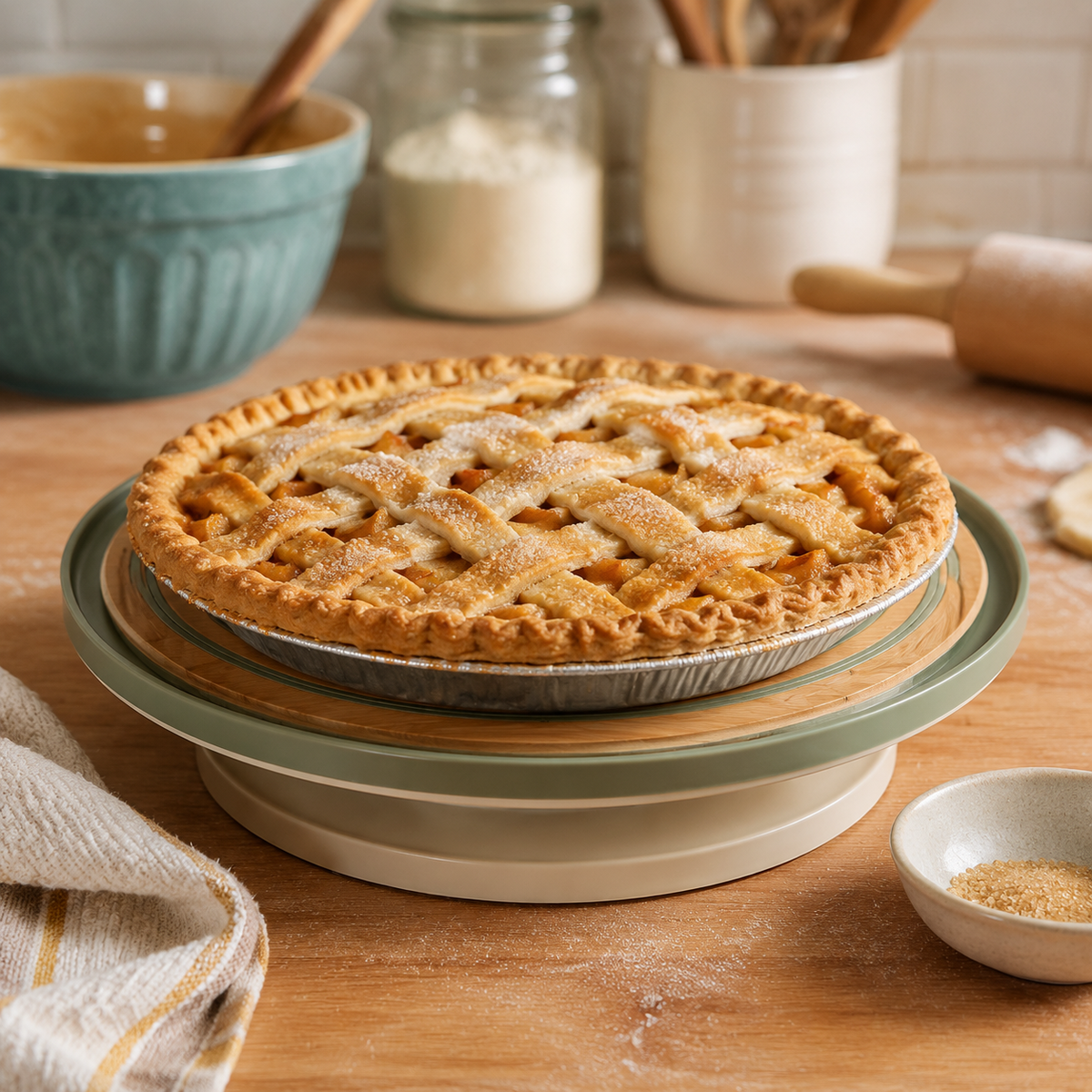 Rotating Pie Crust Guide Board – Non-Stick Pastry Rolling Board with Size Guides