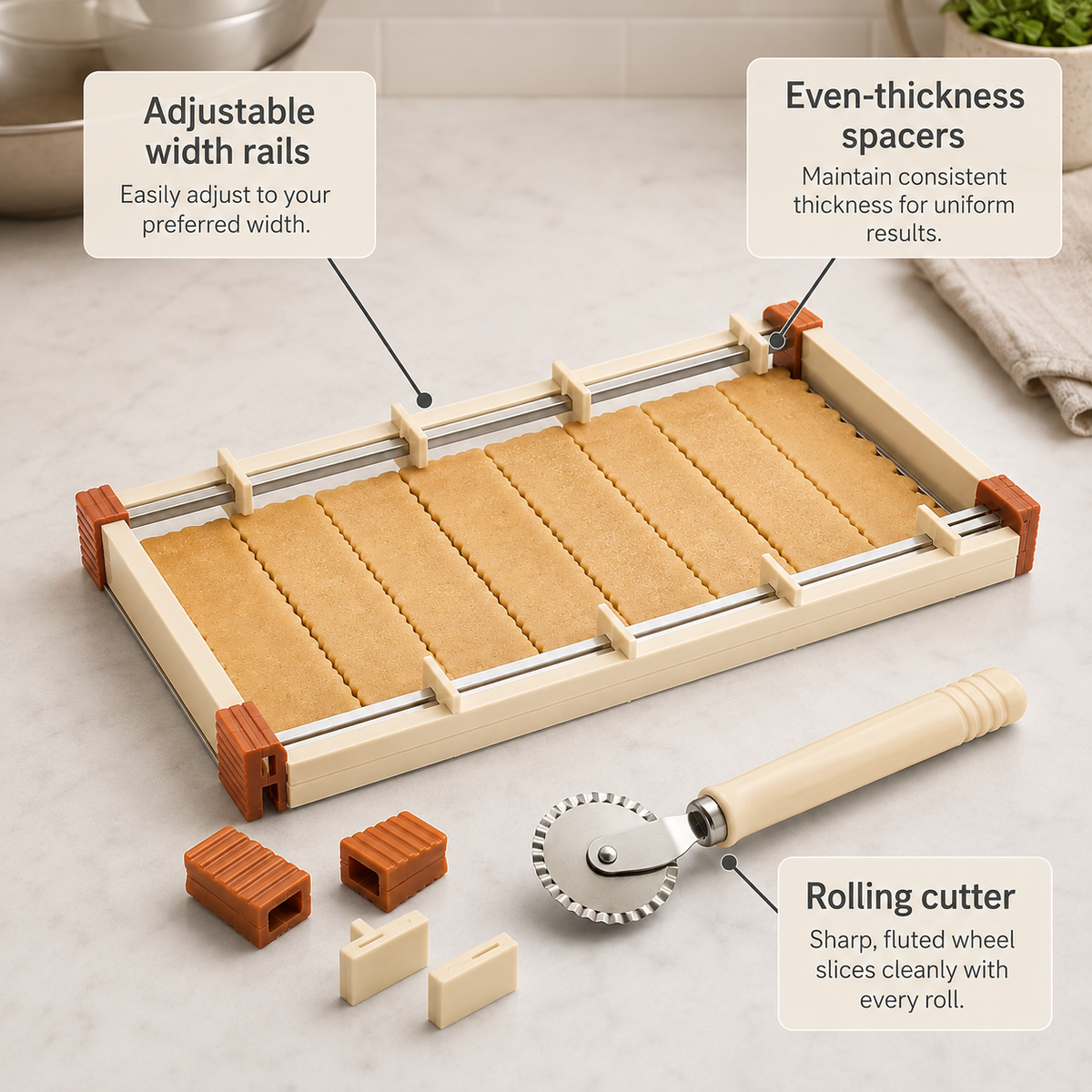 Snap-Together Cookie Shaping Rail – Adjustable Cookie Dough Cutter & Guide