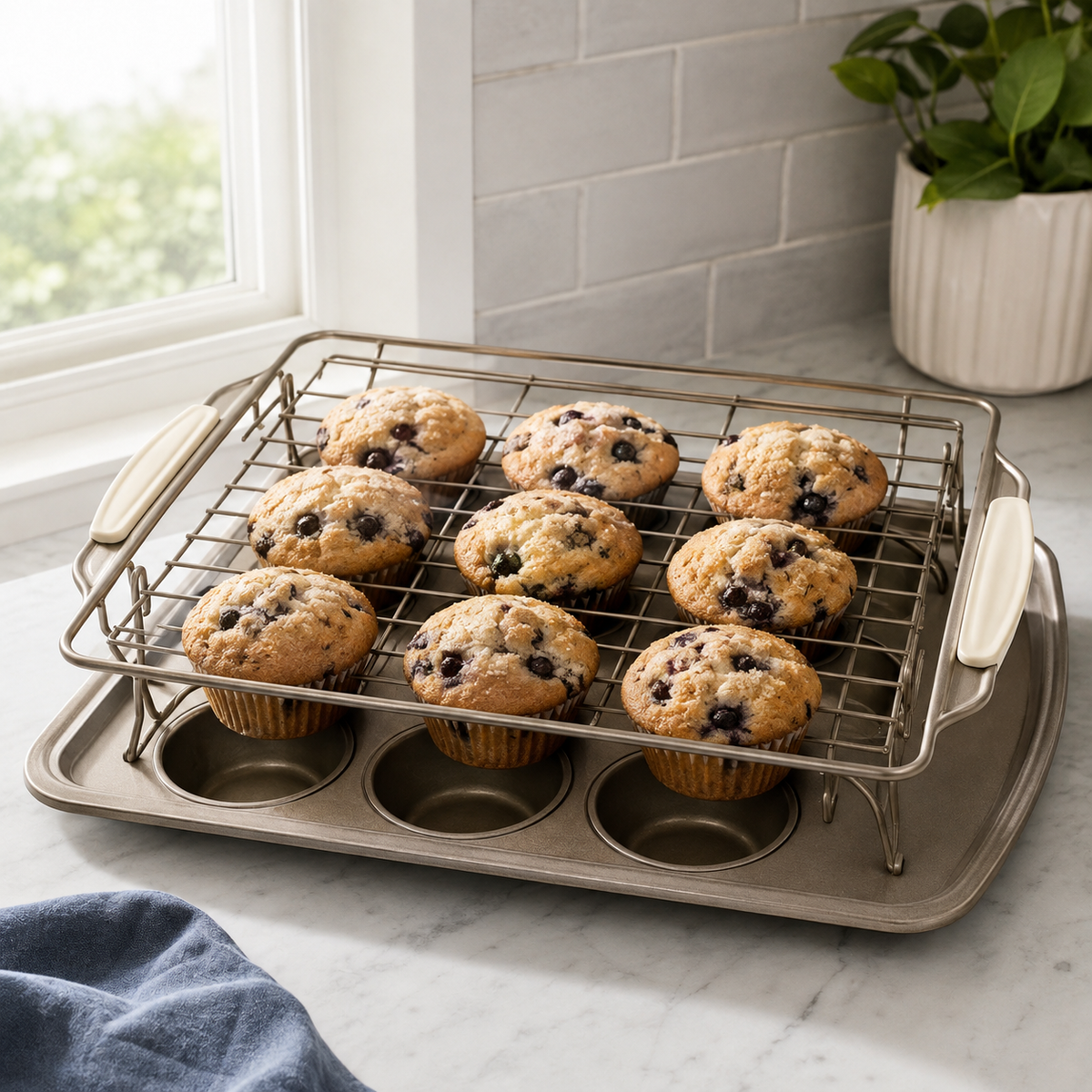 Lift & Cool Muffin Tray – 12-Cup Muffin Pan with Built-In Cooling Rack