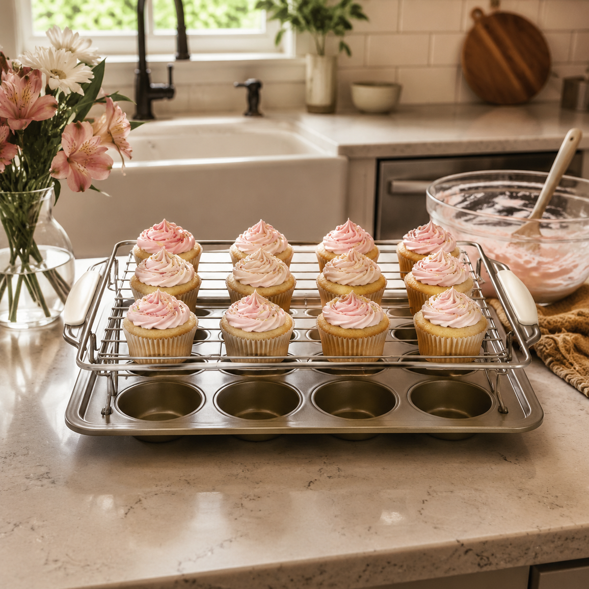 Lift & Cool Muffin Tray – 12-Cup Muffin Pan with Built-In Cooling Rack