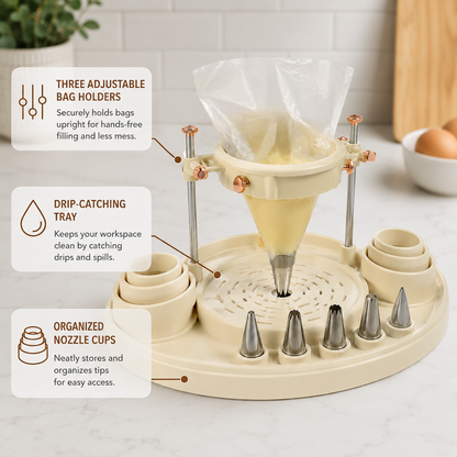 Fill-Control Piping Bag Dock – Hands-Free Piping Bag Holder Stand