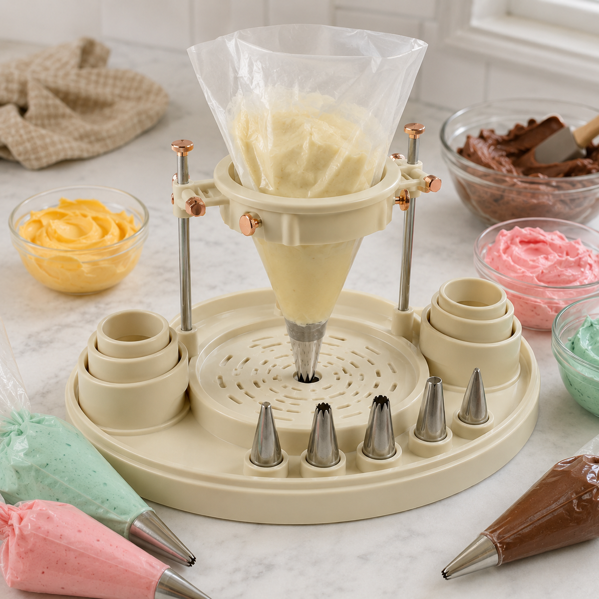 Fill-Control Piping Bag Dock – Hands-Free Piping Bag Holder Stand