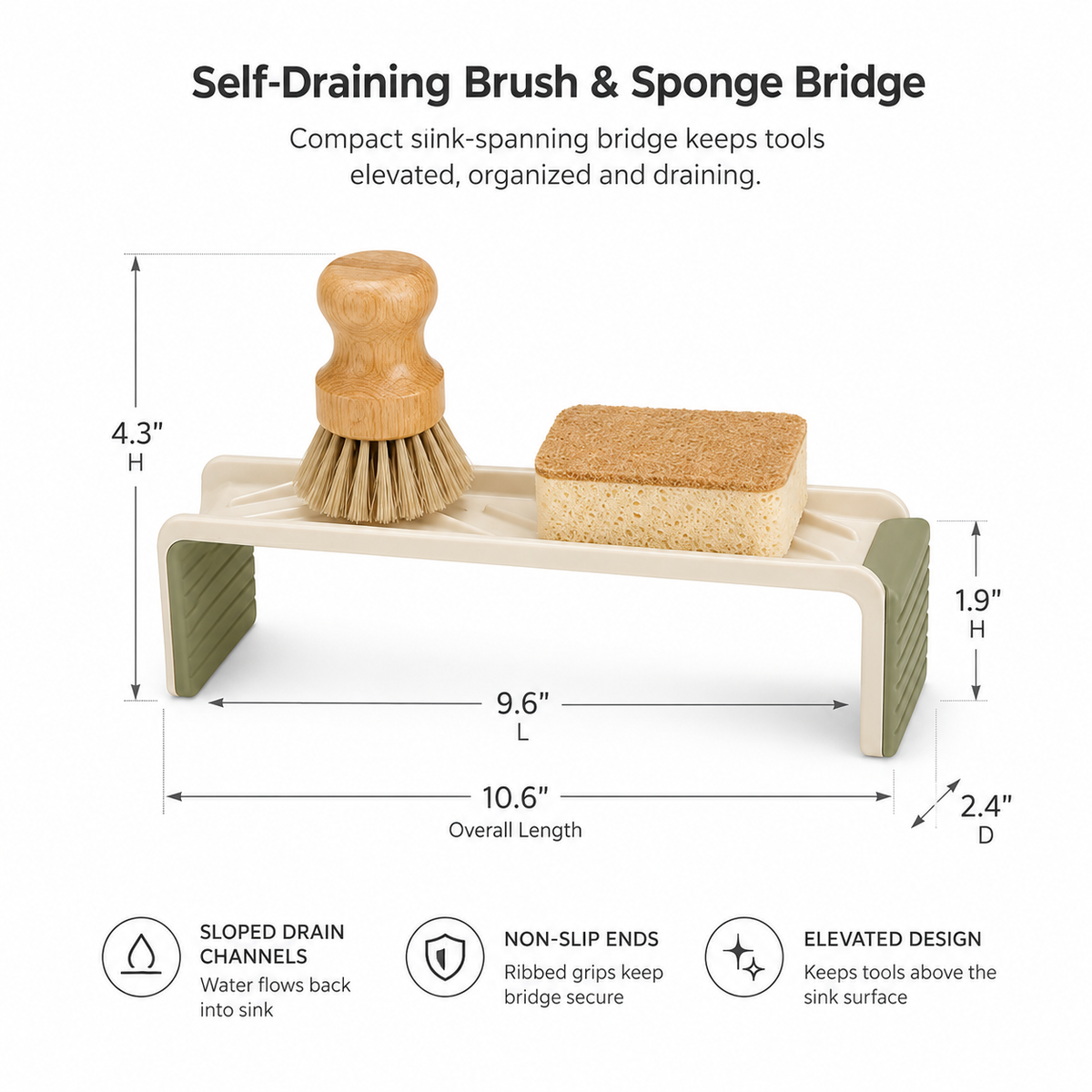 Self-Draining Brush & Sponge Bridge – Sink Organizer for Brushes & Sponges