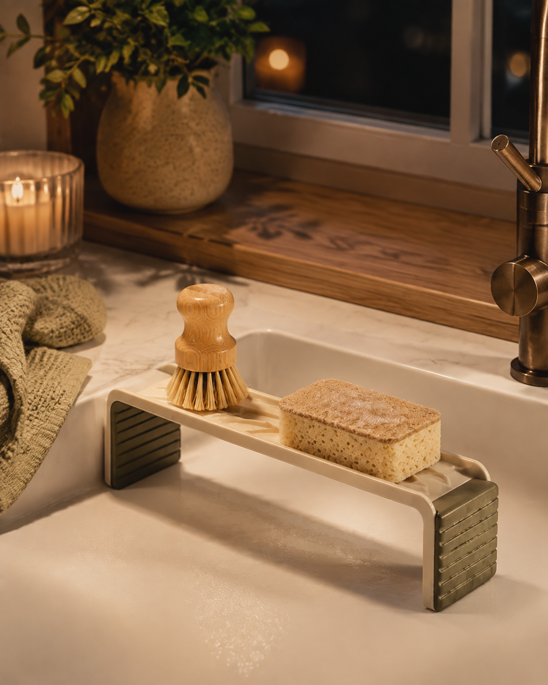 Self-Draining Brush & Sponge Bridge – Sink Organizer for Brushes & Sponges