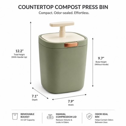 Countertop Compost Press Bin – Compact Kitchen Compost Bin with Press Plate