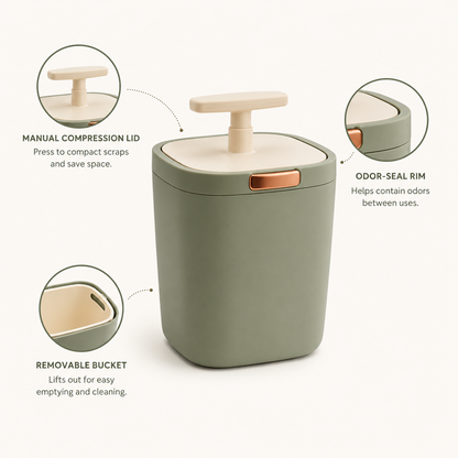 Countertop Compost Press Bin – Compact Kitchen Compost Bin with Press Plate