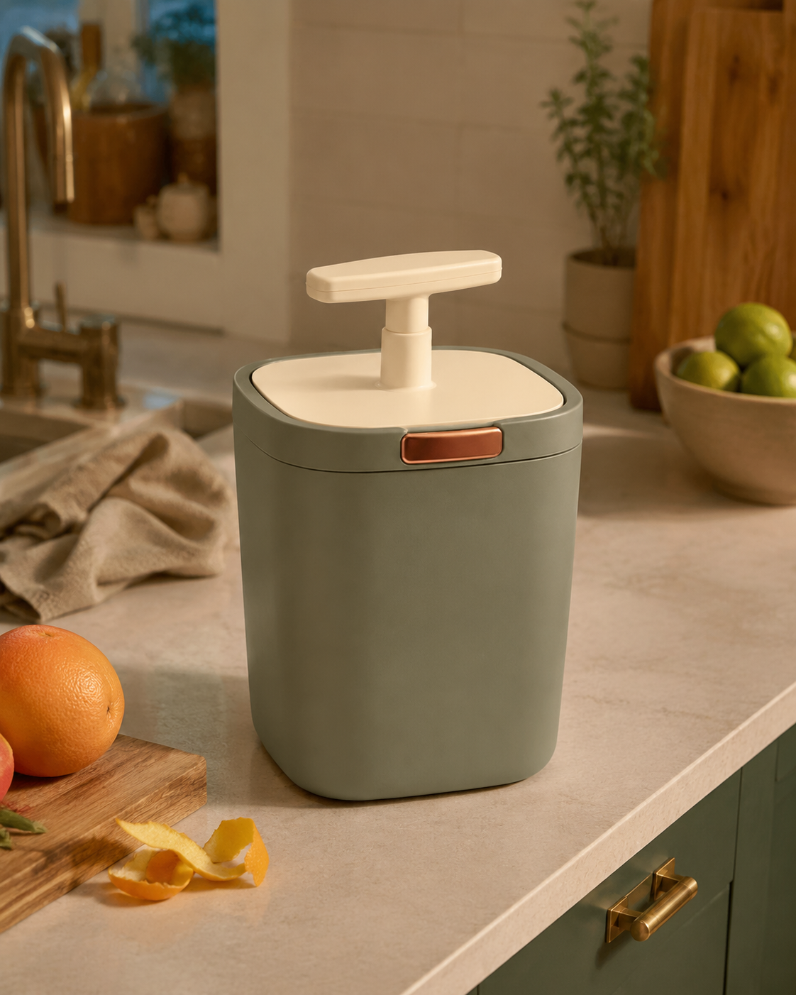 Countertop Compost Press Bin – Compact Kitchen Compost Bin with Press Plate