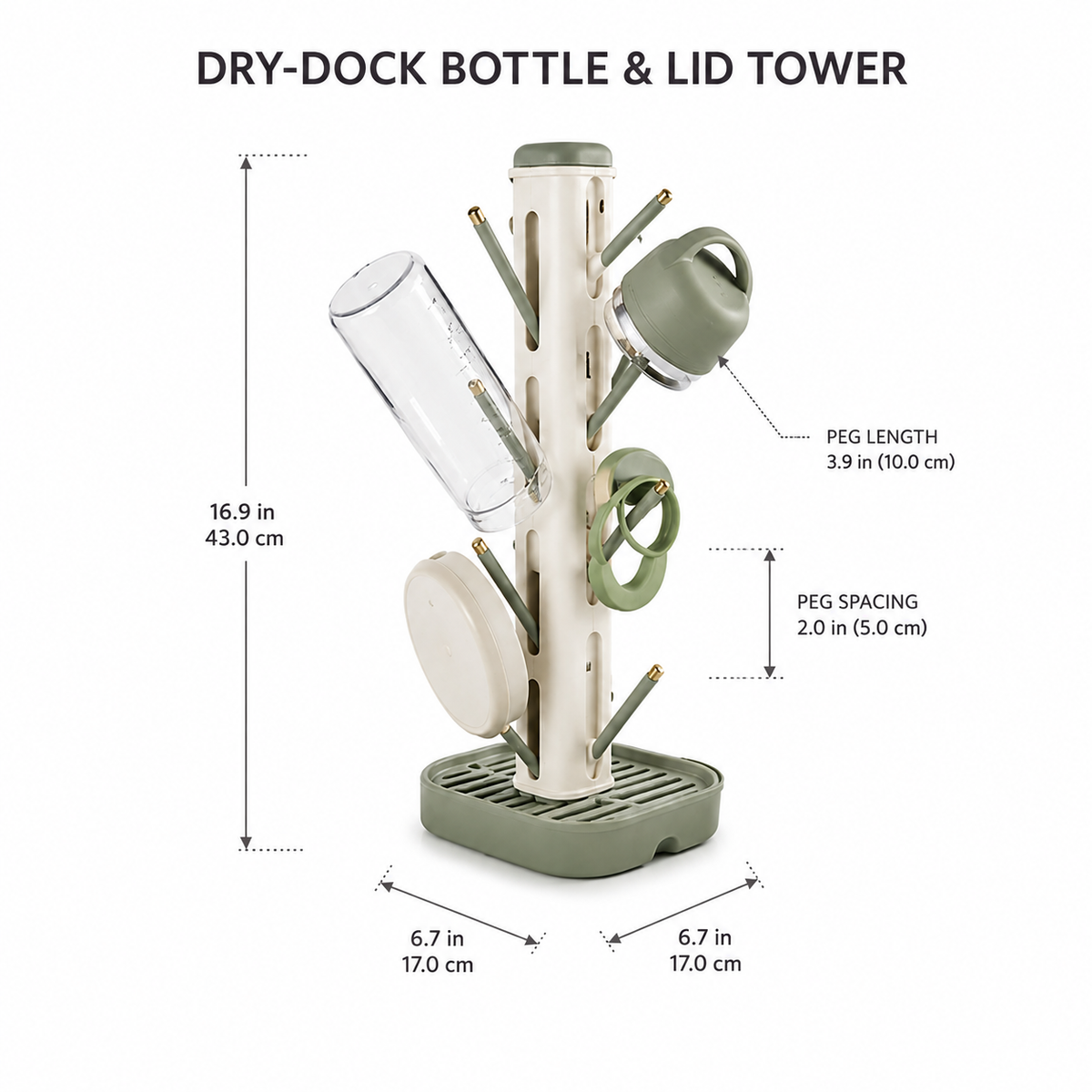 Dry-Dock Bottle & Lid Tower – Vertical Drying Rack for Bottles & Lids