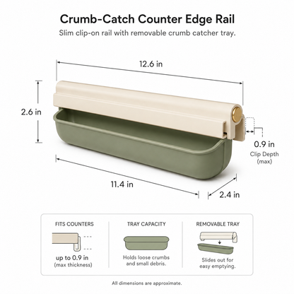 Crumb-Catch Counter Edge Rail – Countertop Crumb Catcher with Slide-Out Drawer