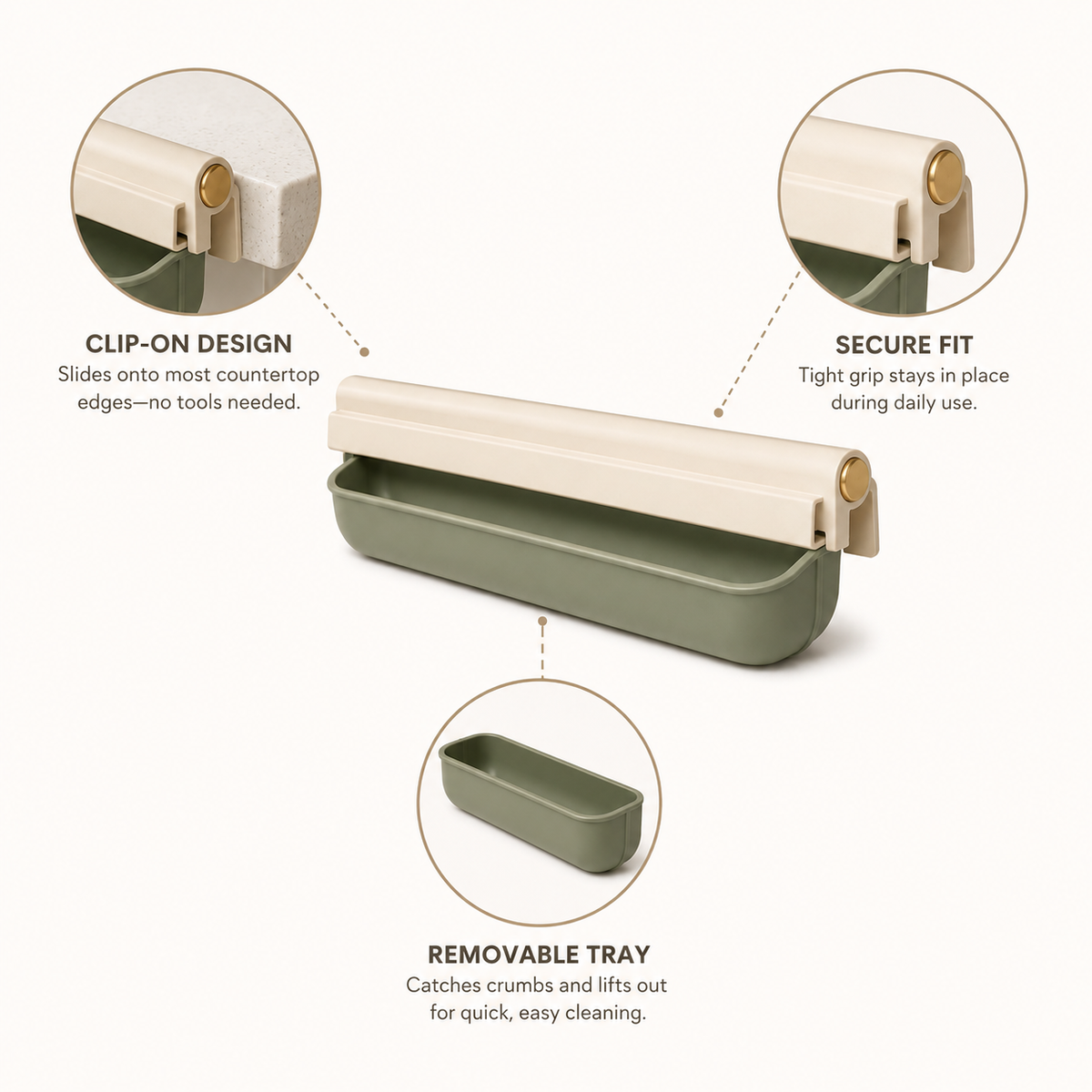 Crumb-Catch Counter Edge Rail – Countertop Crumb Catcher with Slide-Out Drawer