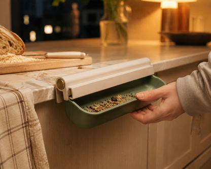 Crumb-Catch Counter Edge Rail – Countertop Crumb Catcher with Slide-Out Drawer