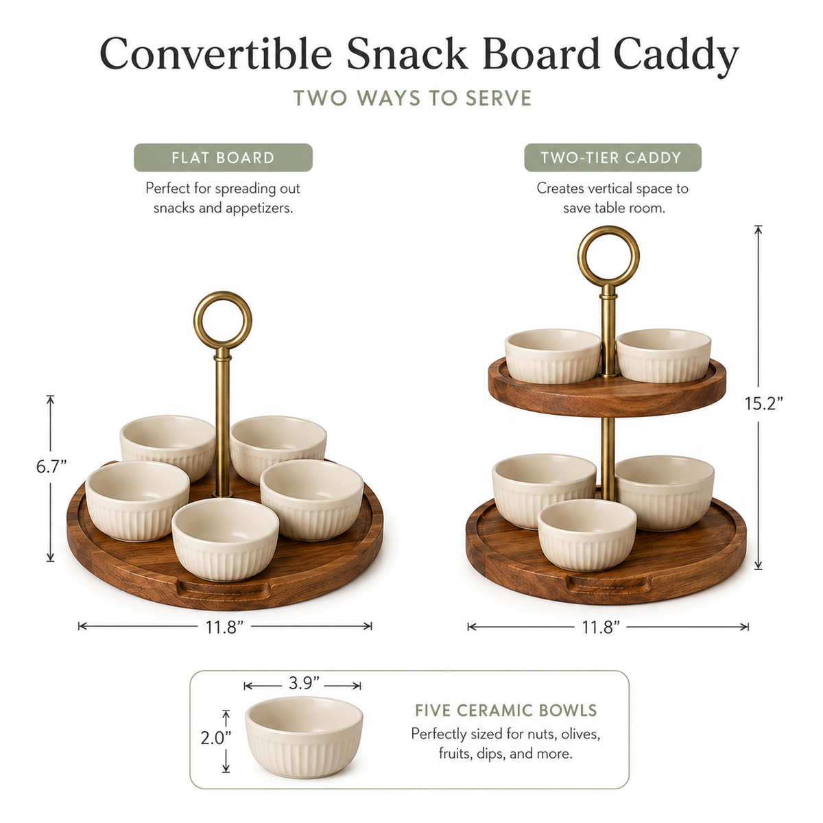 Convertible Snack Board Caddy – 2-in-1 Serving Board & Tiered Snack Display