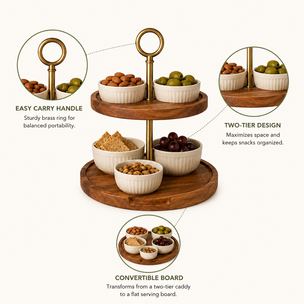 Convertible Snack Board Caddy – 2-in-1 Serving Board & Tiered Snack Display