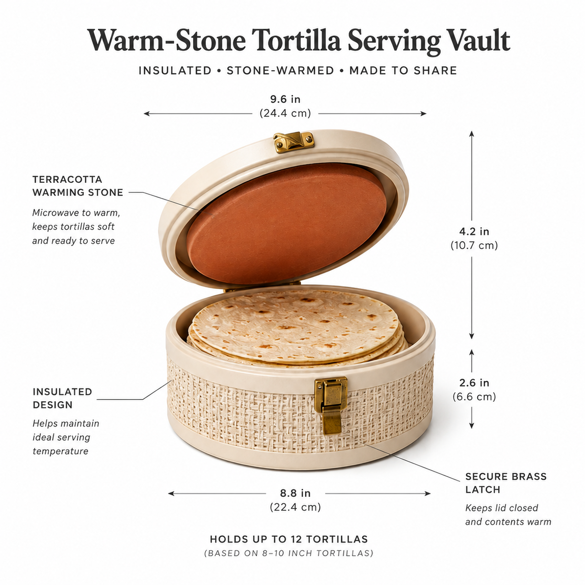 Warm-Stone Tortilla Serving Vault – Insulated Tortilla Warmer with Stone Insert