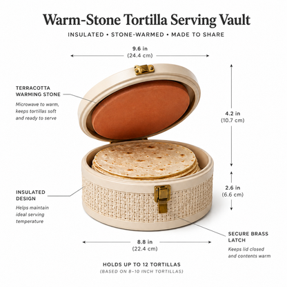 Warm-Stone Tortilla Serving Vault – Insulated Tortilla Warmer with Stone Insert