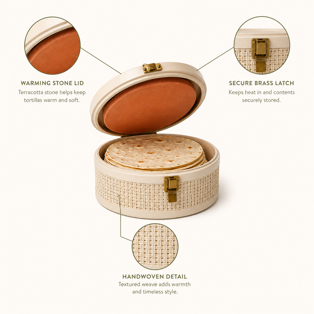 Warm-Stone Tortilla Serving Vault – Insulated Tortilla Warmer with Stone Insert