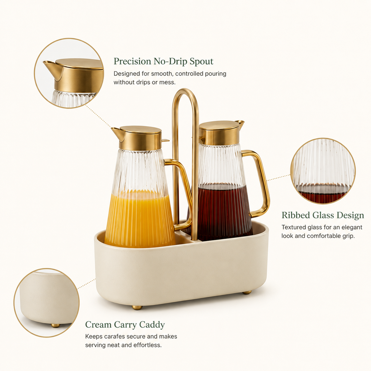 Pour-Perfect Brunch Carafe Set – Glass Carafe Set with Serving Dock