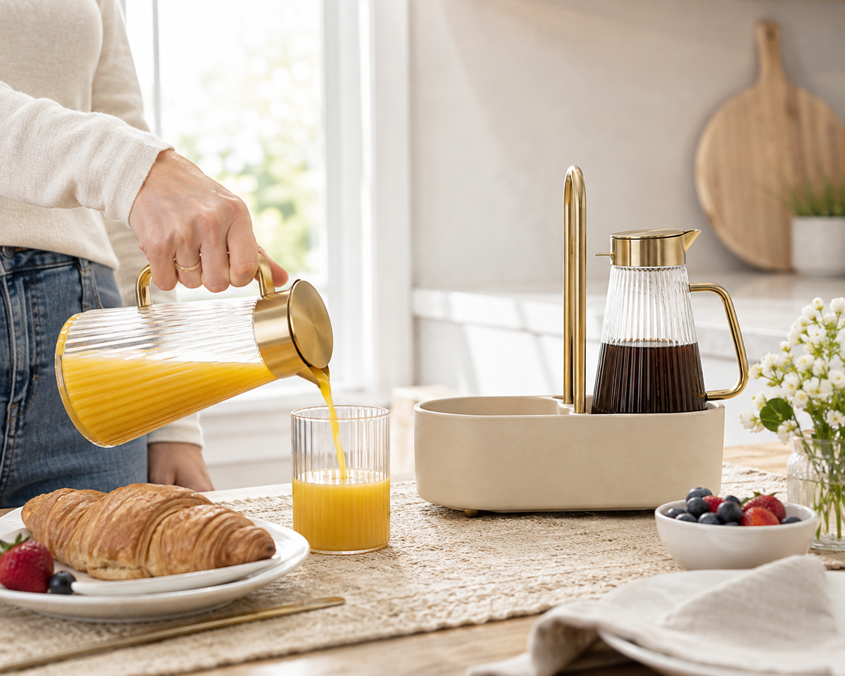 Pour-Perfect Brunch Carafe Set – Glass Carafe Set with Serving Dock