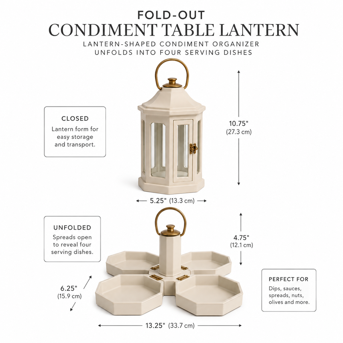 Fold-Out Condiment Table Lantern – 4-Condiment Tabletop Organizer with Napkin Holder