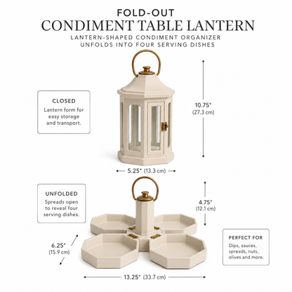 Fold-Out Condiment Table Lantern – 4-Condiment Tabletop Organizer with Napkin Holder