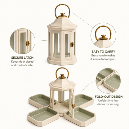 Fold-Out Condiment Table Lantern – 4-Condiment Tabletop Organizer with Napkin Holder