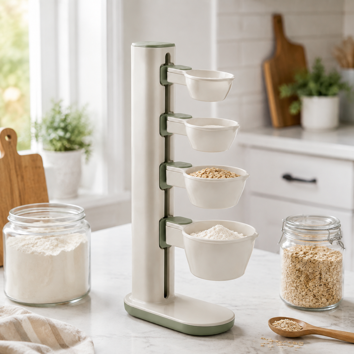 Vertical Fold-Out Measuring Station – Space-Saving Kitchen Organizer