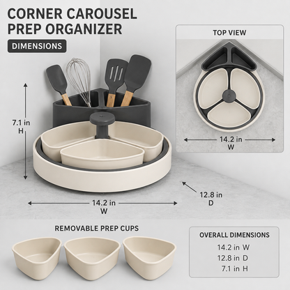 Corner Carousel Prep Organizer – Rotating Kitchen Counter Organizer