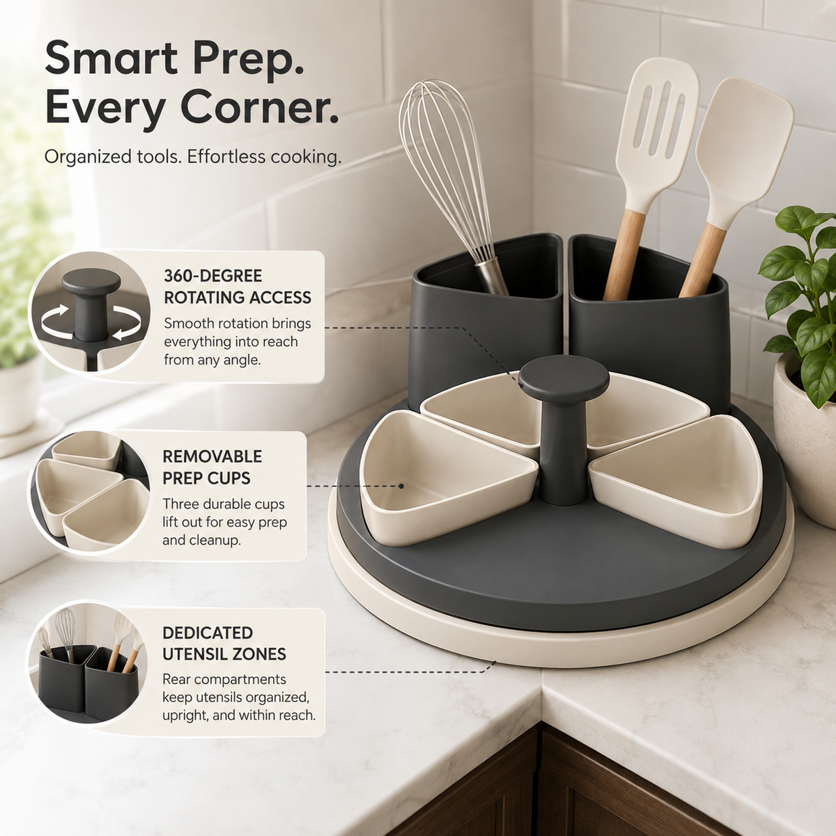 Corner Carousel Prep Organizer – Rotating Kitchen Counter Organizer