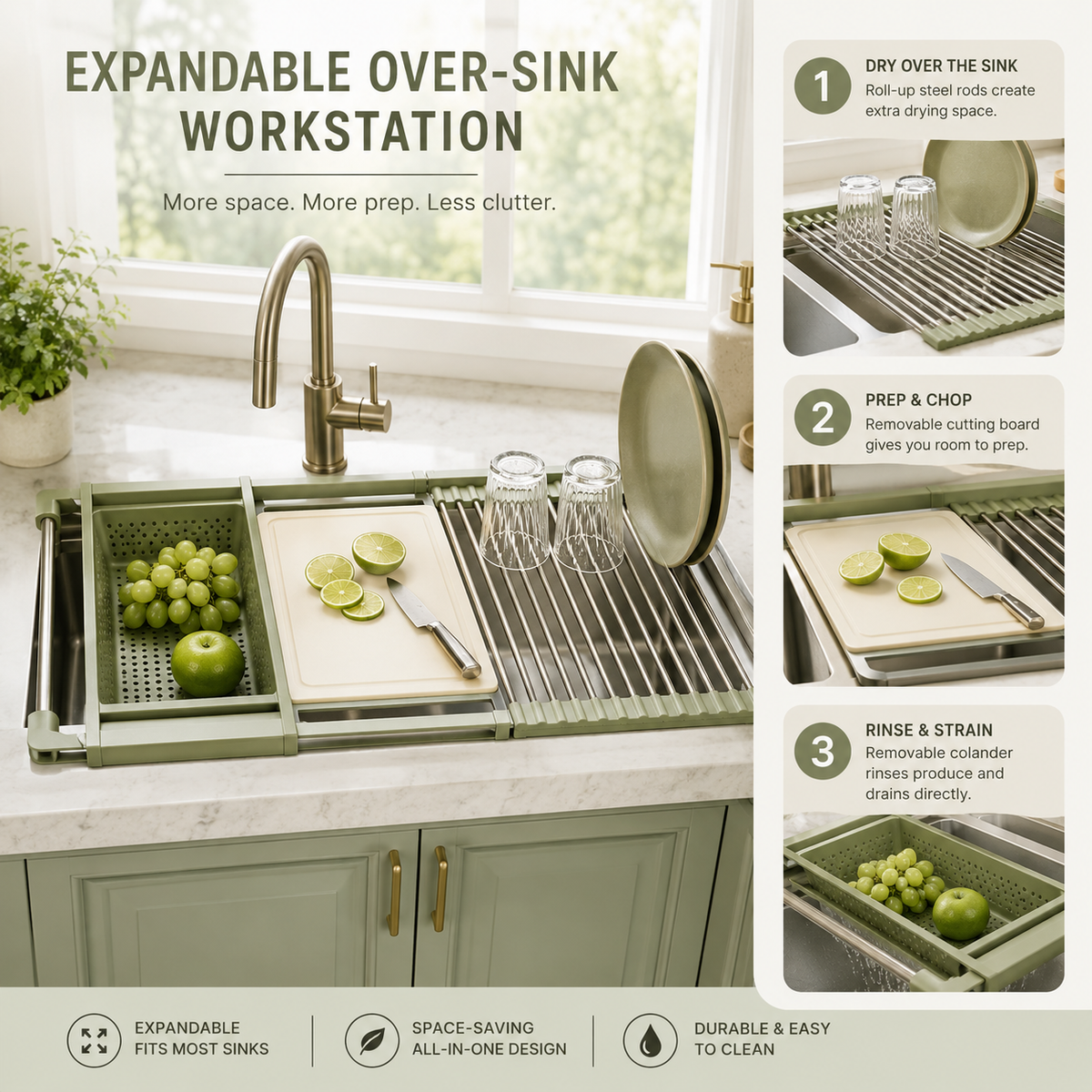 Over-Sink Roll & Chop Workstation – Expandable Sink Cutting Board