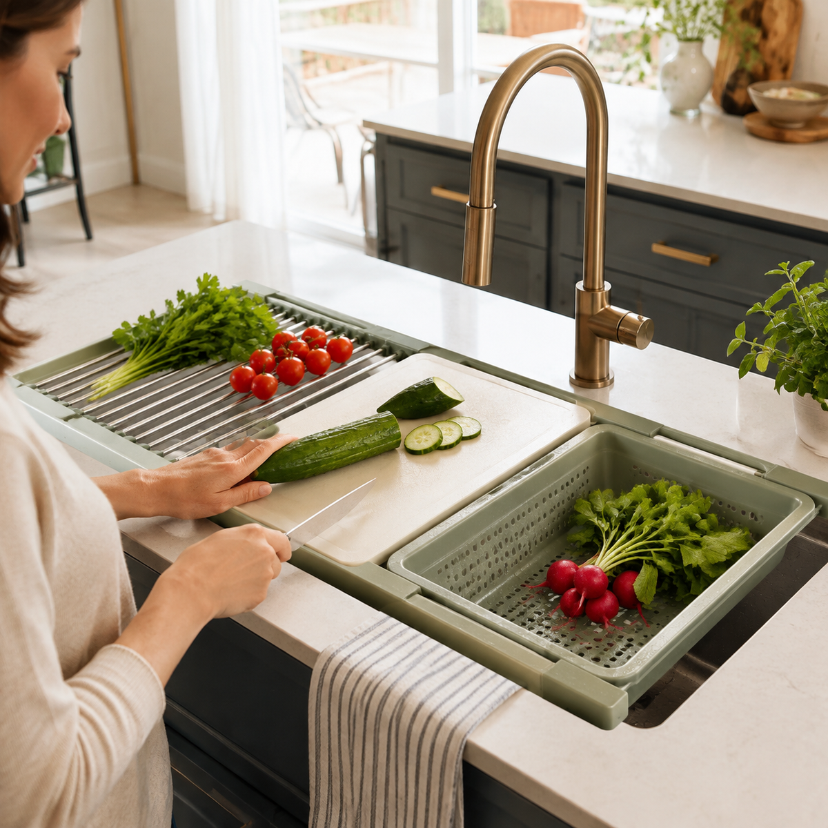 Over-Sink Roll & Chop Workstation – Expandable Sink Cutting Board