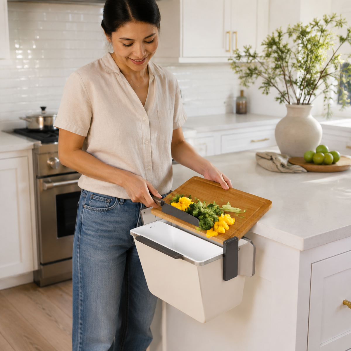 Clip-On Cabinet Door Prep Bin – Under-Counter Scrap Collector